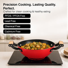 Prestige Castlite Enamel Coated Cast Iron Fry Pan 20cm/0.8L, Lightweight, Stay-Cool Handle + Prestige Castlite Enamel Coated Cast Iron Kadai 24cm/2.3L with Glass Lid, Gas & Induction, 15Y Warranty