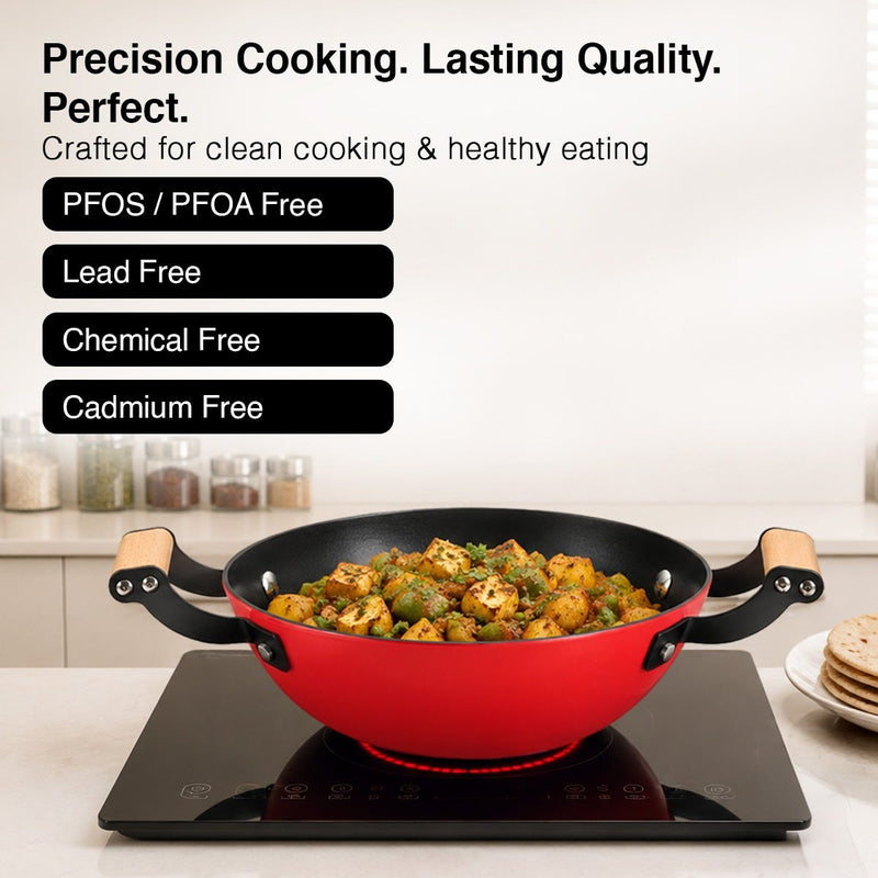 Prestige Castlite Enamel Coated Cast Iron Fry Pan 20cm/0.8L, Lightweight, Stay-Cool Handle + Prestige Castlite Enamel Coated Cast Iron Kadai 24cm/2.3L with Glass Lid, Gas & Induction, 15Y Warranty