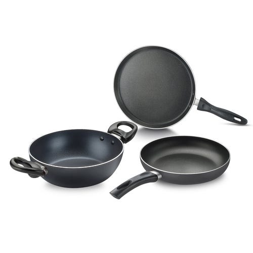 Judge by Prestige Ace Aluminium Non-Stick Cookware - BYK Set Kadai Dia 20 cm - 1 Unit, Fry Pan Dia 20 cm - 1 Unit, Omni Tawa Dia 25 cm -1 Unit
