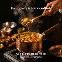 Traditional Copper Sauce Pan with Tin Coating, Lid & Insulated Handle (तांबा का सॉस पैन) | Total Weight: ~700 g