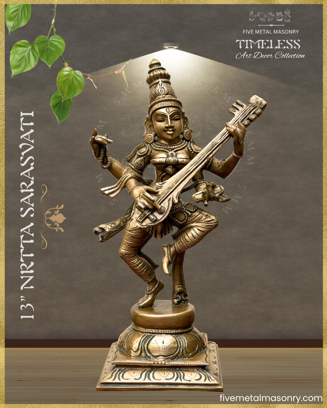 Nrtta (Dancing) Saraswati Panchaloha Bronze Icon - 13" - Timeless Collection