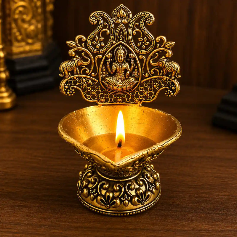 Brass Lightweight Gaja Lakshmi Diya (3.7 Inch)