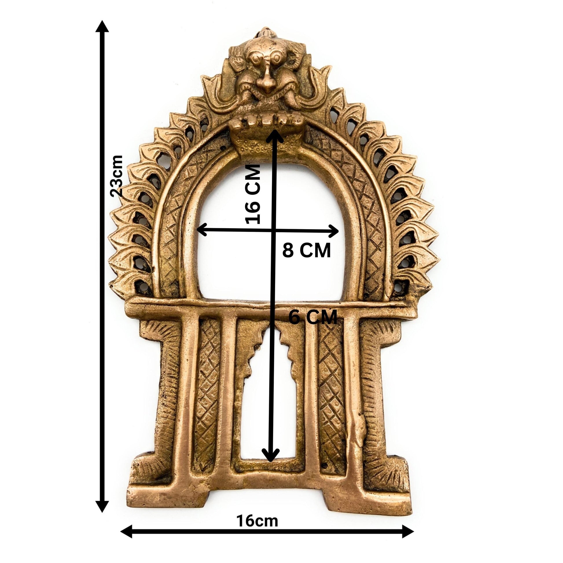 Brass Prabhavali Arch Frame for Deity, Wall Hanging Temple Decor | Traditional Prabhawali Prabhaval Kirtimukha for Mandir & Home Pooja, Gold, 9 Inch, 1 Piece