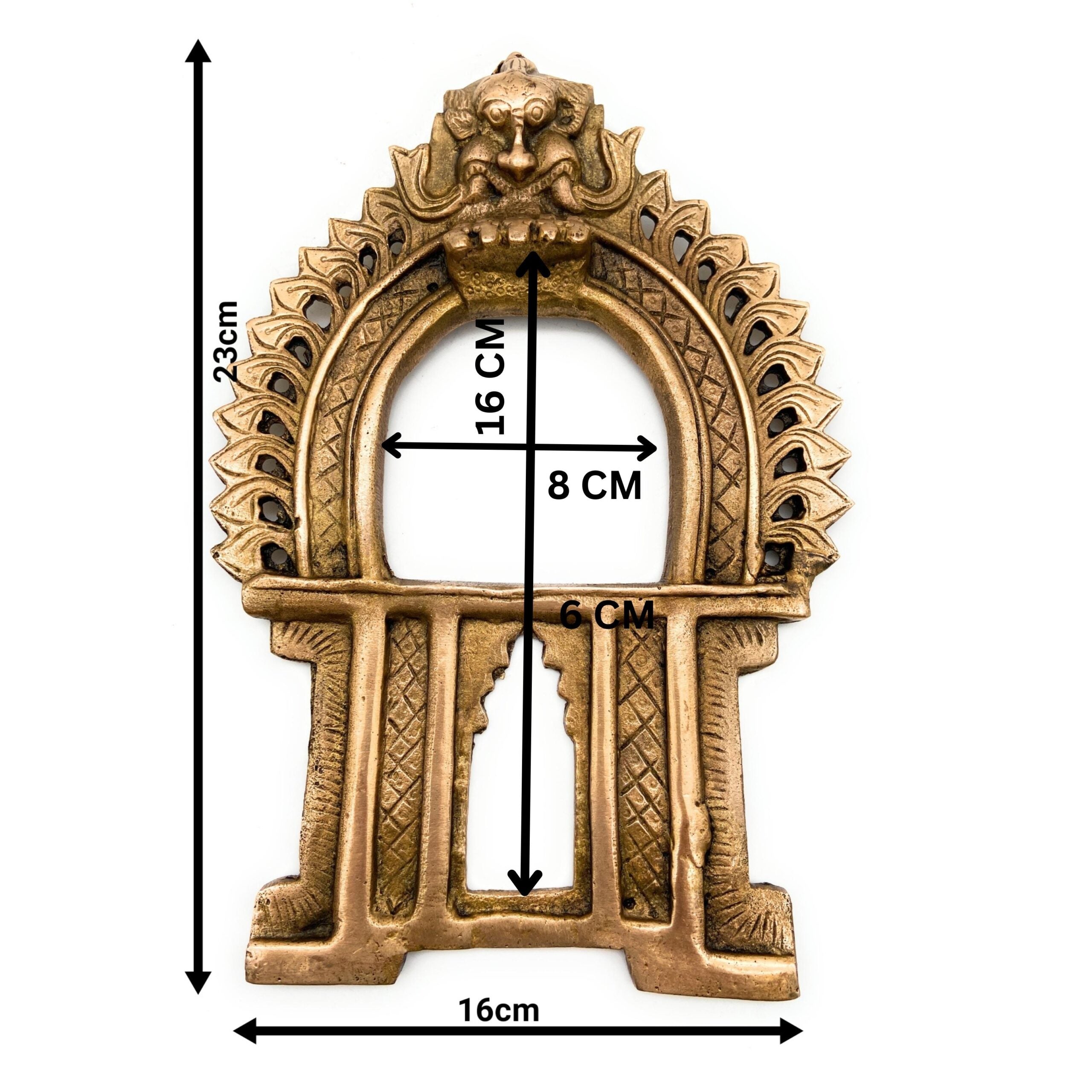 Brass Prabhavali Arch Frame for Deity, Wall Hanging Temple Decor | Traditional Prabhawali Prabhaval Kirtimukha for Mandir & Home Pooja, Gold, 9 Inch, 1 Piece