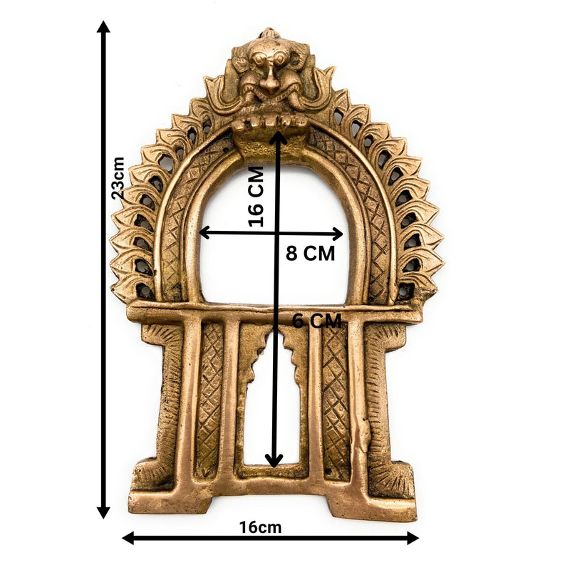 Brass Prabhavali Arch Frame for Deity, Wall Hanging Temple Decor | Traditional Prabhawali Prabhaval Kirtimukha for Mandir & Home Pooja, Gold, 9 Inch, 1 Piece