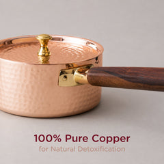 Traditional Copper Sauce Pan with Tin Coating, Lid & Insulated Handle (तांबा का सॉस पैन) | Total Weight: ~700 g