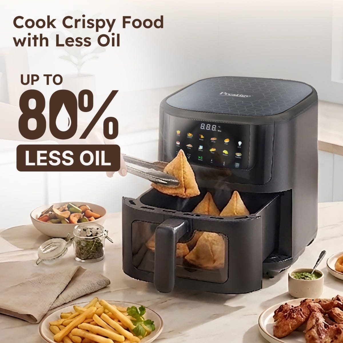 Prestige Crysta Chef Air Fryer 5.5 L + Prestige Nutri-Mate 400W Mixer Grinder, 2 Jars & 3 Lids, Dual Safety Interlock, 1Y Warranty