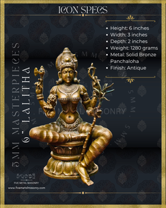 Lalitha-Tripurasundari  Panchaloha Bronze Icon - 6"-  Masterpieces Collection