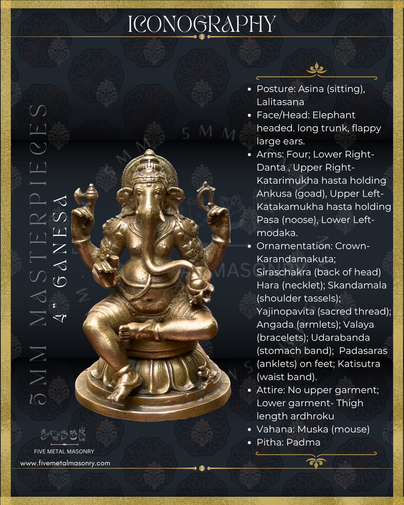 Ganesa Panchaloha Bronze Icon - 4"-  Masterpieces Collection