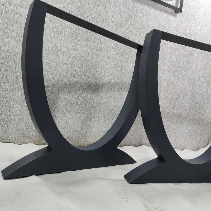 U-Shaped Curved Metal Table Legs Matte Black Iron | Contemporary Dining & Work Table Base