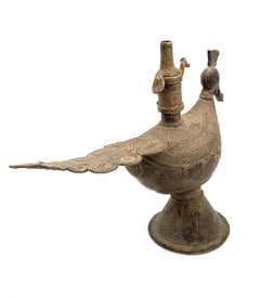 Brass Antique Oil Lamp, Vintage Pital Vilakku Diya, Handcrafted Temple Deepam of Goddess Lakshmi, Gold, 6.5 Inch, 1 Piece