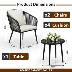Feeds Outdoor Patio Seating Set 2 Chairs and 1 Table Set (Black)