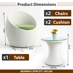 Vaaka Outdoor Patio Seating Set 2 Chairs and 1 Table Set (White)