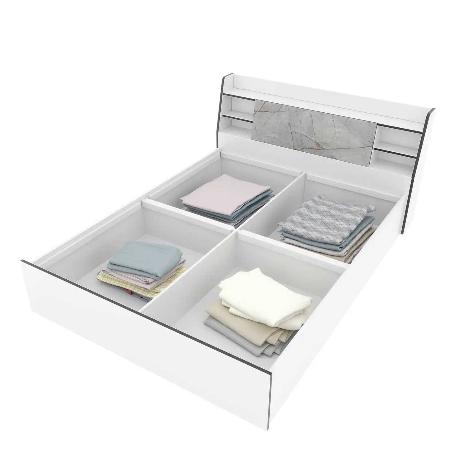 Nilkamal Marbito Queen Bed With Headboard & Box Storage (White)