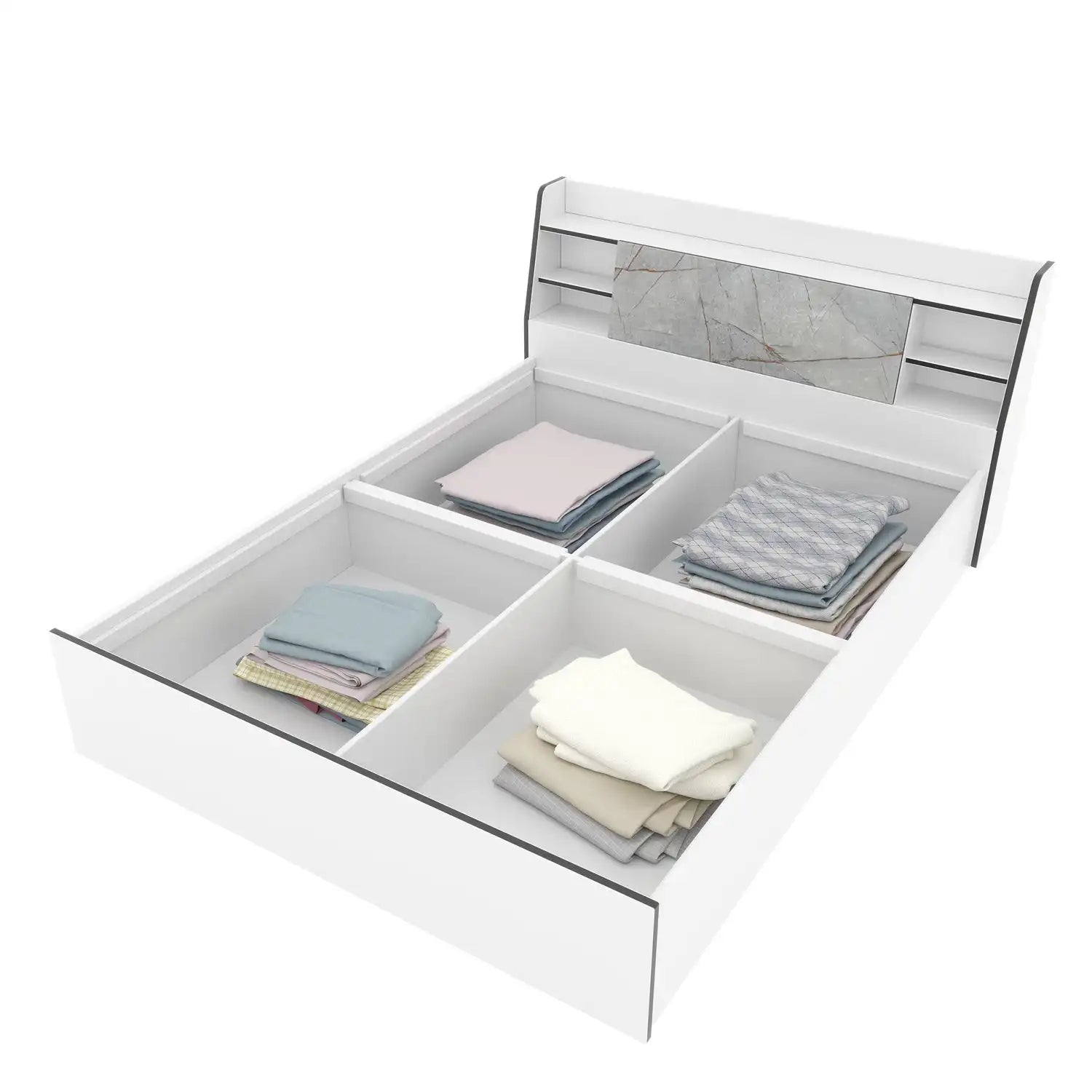 Nilkamal Marbito Queen Bed With Headboard & Box Storage (White)