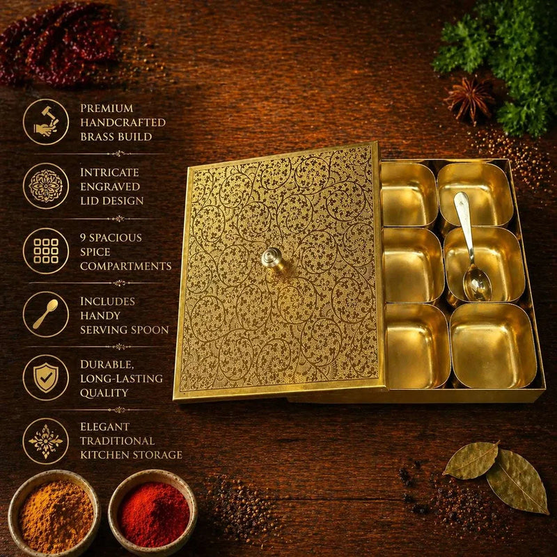 Brass Square Masala Daani / Spice Box (2 Inch)