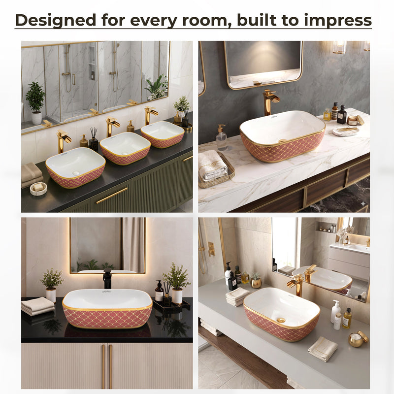 Plantex Ceramic Washbasin for Bathroom/Table Top Wash Basin/Countertop Vessel Sink Basin - Indo-European Collection - (NC-104,18 x 13 x 5 Inch)-6