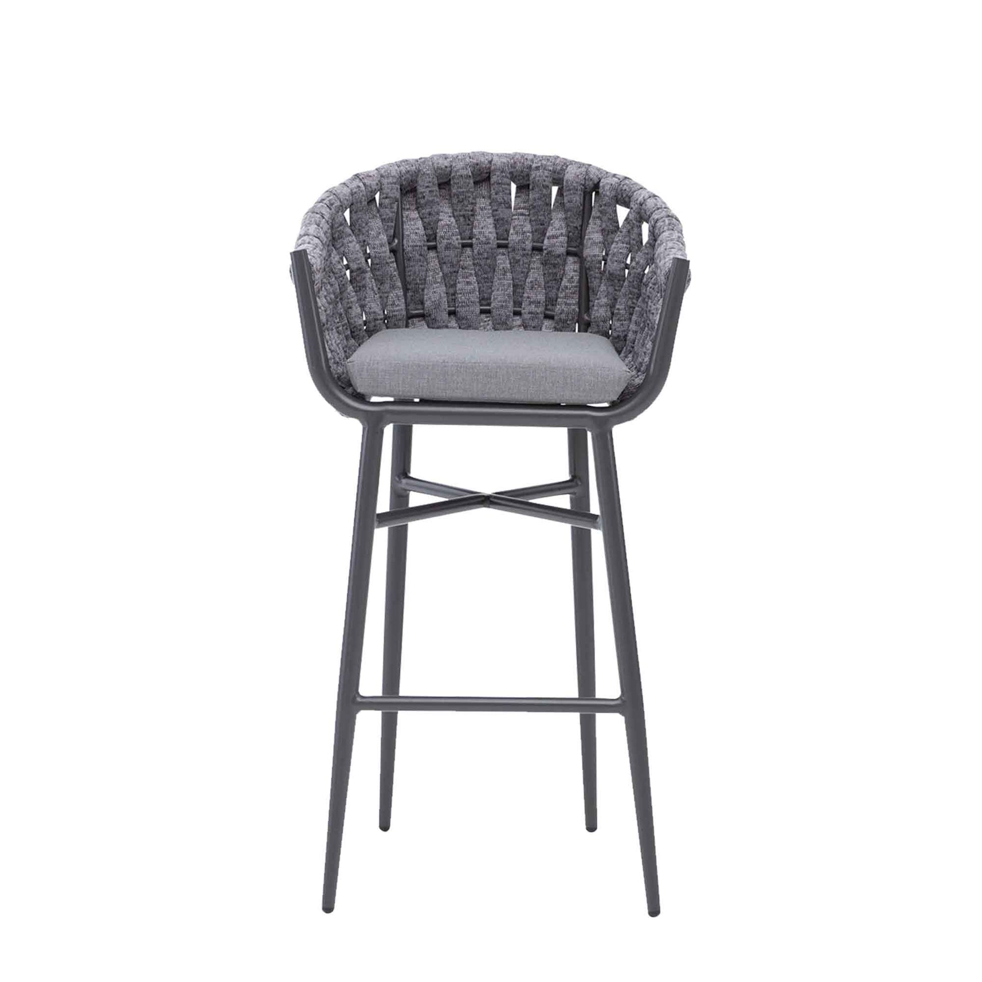 Alev Outdoor Patio Bar Chair 2 Chairs For Balcony Braided & Rope (Grey)