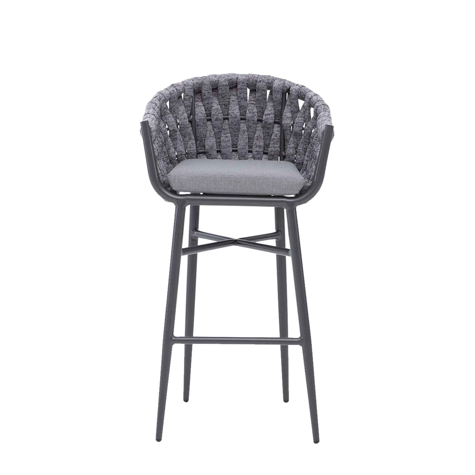 Alev Outdoor Patio Bar Chair 2 Chairs For Balcony Braided & Rope (Grey)