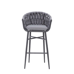 Alev Outdoor Patio Bar Chair 2 Chairs For Balcony Braided & Rope (Grey)