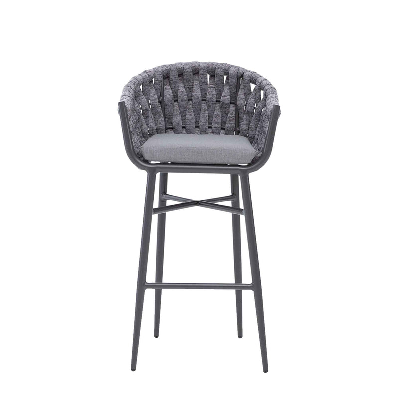 Alev Outdoor Patio Bar Chair 2 Chairs For Balcony Braided & Rope (Grey)