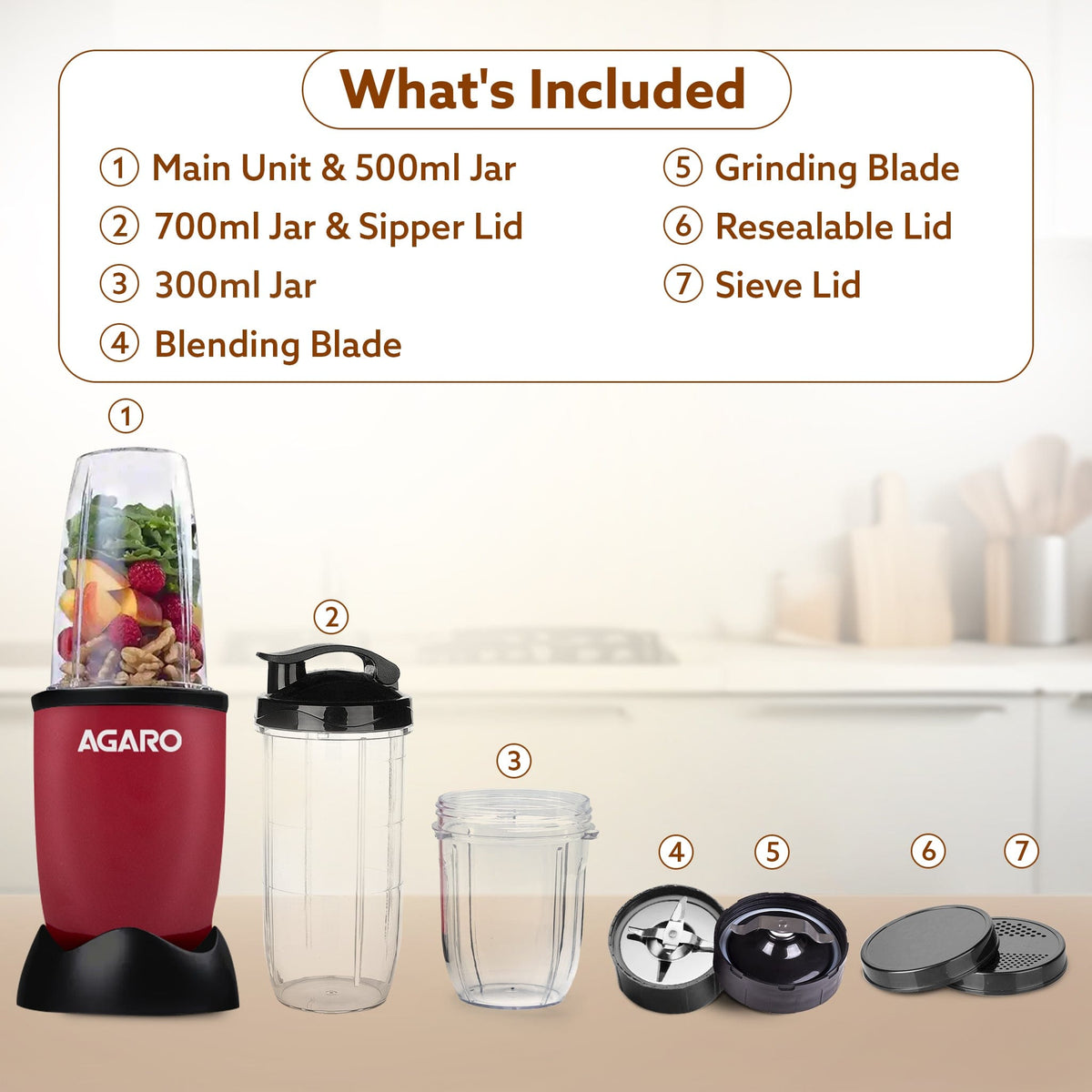 AGARO Regal Nutri Blender with 3 Jars, 400 Watts Personal Blender with 100% Copper Motor