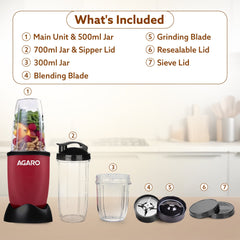 AGARO Regal Nutri Blender with 3 Jars, 400 Watts Personal Blender with 100% Copper Motor