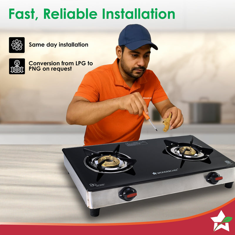 Wonderchef Galaxy 2 Burner Auto Gas Stove | 6mm Toughened Glass | Piezo Auto Ignition | 2 Years Warranty