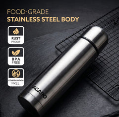 AGARO Delite Stainless Steel Flask with Bag, 1000ml, Up to 24 Hrs Hot & Cold, ISI Certified, Triple Vacuum Insulated, Le