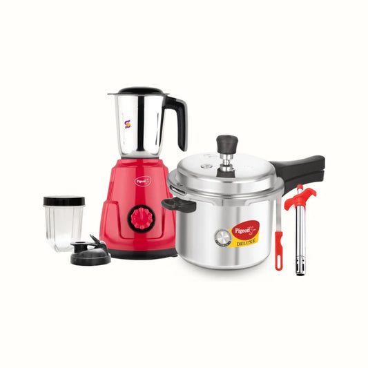 The Masterchef Upgrade – Pigeon Nyro Mixer Grinder (4 Jars), Deluxe Cooker (3L) & Powlin Gas Lighter Combo