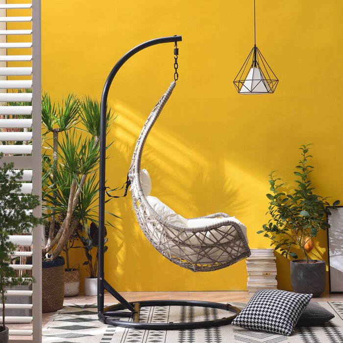 Anastasio Single Seater Hanging Swing With Stand For Balcony , Garden Swing (Sea shell)