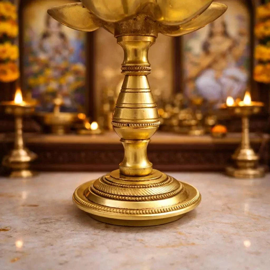 Brass Ethnic Five Petal Peacock Diya / Lamp (7.5 Inch)