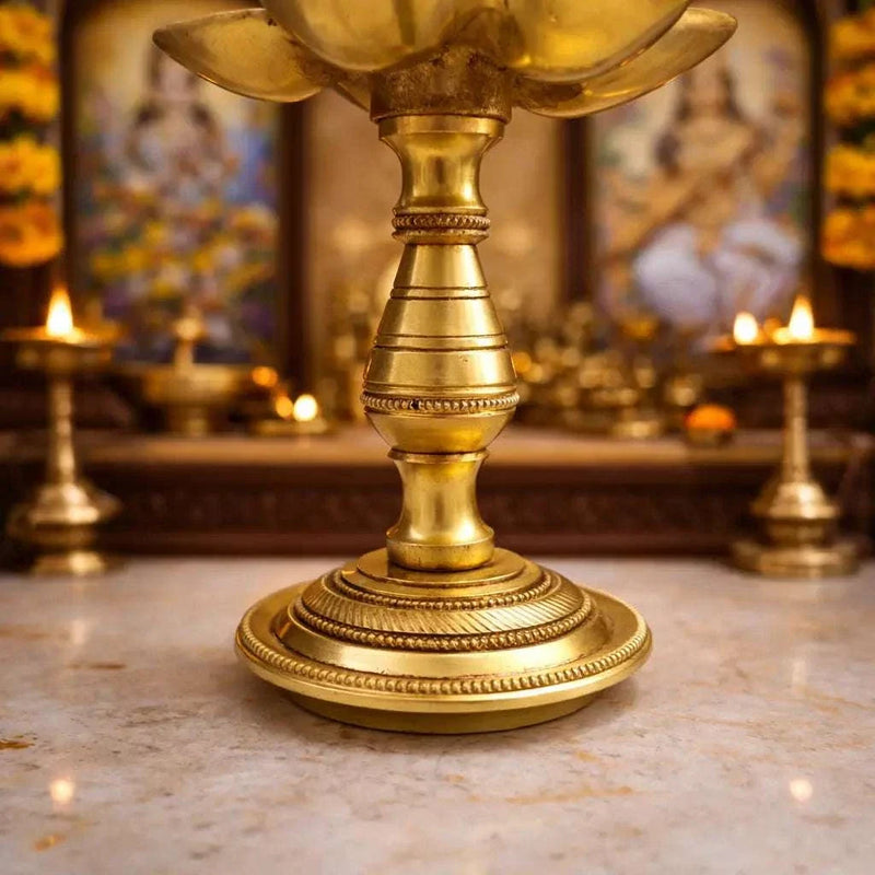 Brass Ethnic Five Petal Peacock Diya / Lamp (7.5 Inch)