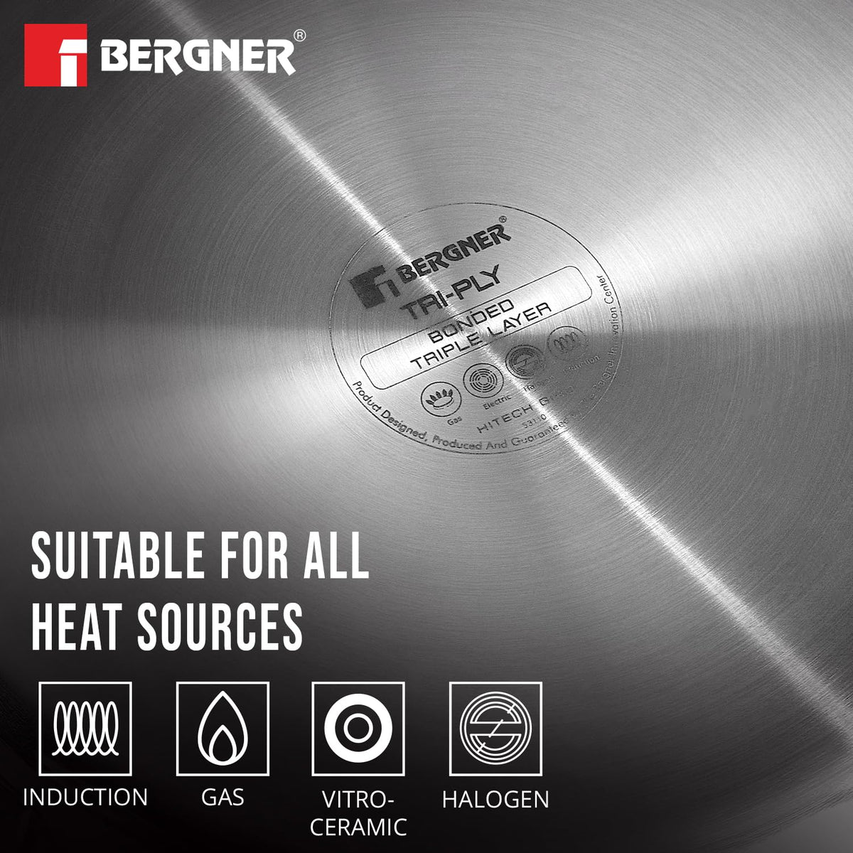 Bergner Hi-Tech 26cm (4.3L) TriPly Stainless Steel Non-Stick Serving Pan - Induction Bottom