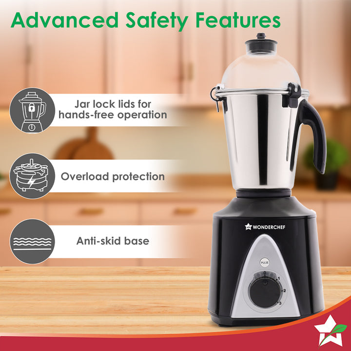 Hush BLDC Mixer Grinder | 3 Jars for Blending, Dry Grinding, Chutney Grinding | Low Friction | Low Noise | Conserves Power | Grind Masalas, Nuts, Coconut to Fruits/Vegetables | RPM 18,000