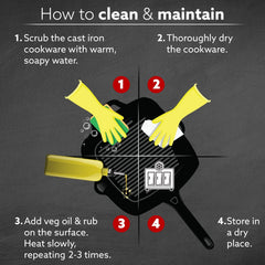 AGARO Royal Pre Seasoned Cast Iron Grill Pan, 24cm Diameter, 1.9L, No Chemical Coating, Rigid Handles, Fast Heating, Hea