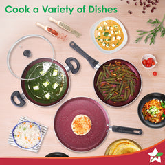 Bandhan Non-stick Cookware 4 Pc. Set | Perfect Gift | Fry Pan, Dosa Tawa, Kadhai with Glass Lid | Healthy, Low Oil Meals | Scratch-resistant | Gas & Induction Compatible | Easy to Clean