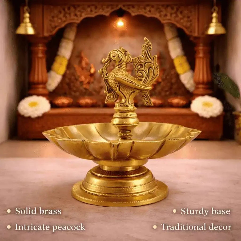 Brass Peacock Eight Petal Diya (5.5 Inch)