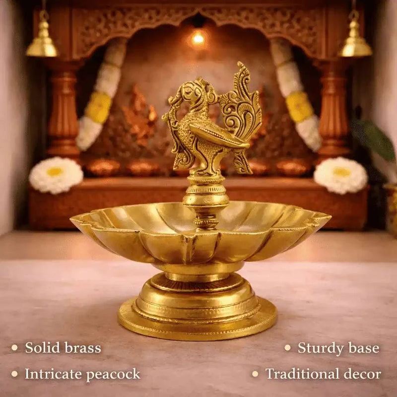 Brass Peacock Eight Petal Diya (5.5 Inch)