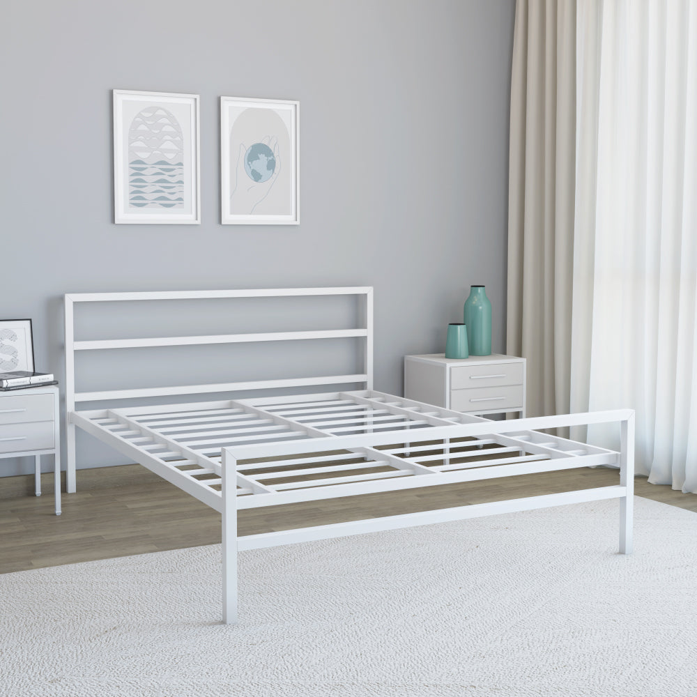 Nilkamal Striker Metal Queen Bed (White)