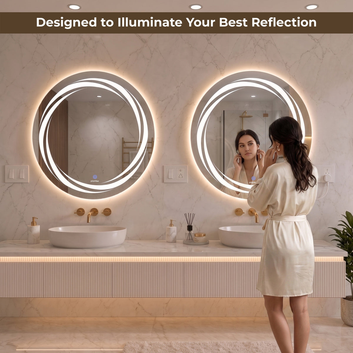 Plantex Glass Mirror with Light with 3 Tone/Smart Mirror Shatterproof for Living Room/Bedroom/Dressing Room - Round Shape (24 Inch)-5