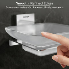 Plantex 304 Grade Stainless Steel Soap Dish/Glass Soap Holder/Soap Storage for Bathroom/Bathroom Accessories - Crystal (Chrome)-4