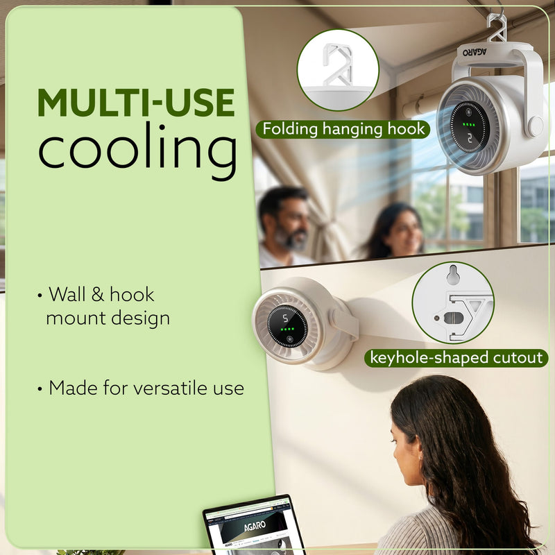 AGARO Regal Rechargeable Digital Desk Fan, 6 Inch, 3600mAh Battery, 5 Speeds, Type-C Charging, LED Display, Brushless Motor, Low Noise Operation, Personal Mini Table Fan for Home Office Bedroom Travel-7