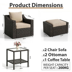 Allesi Outdoor Patio Sofa Set 2 Single Seater , 2 ottoman and 1 Center Table Set (KHAKHI)