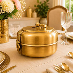 Brass Handcrafted Roti / Chapati Box With Tong (5.5 Inch)