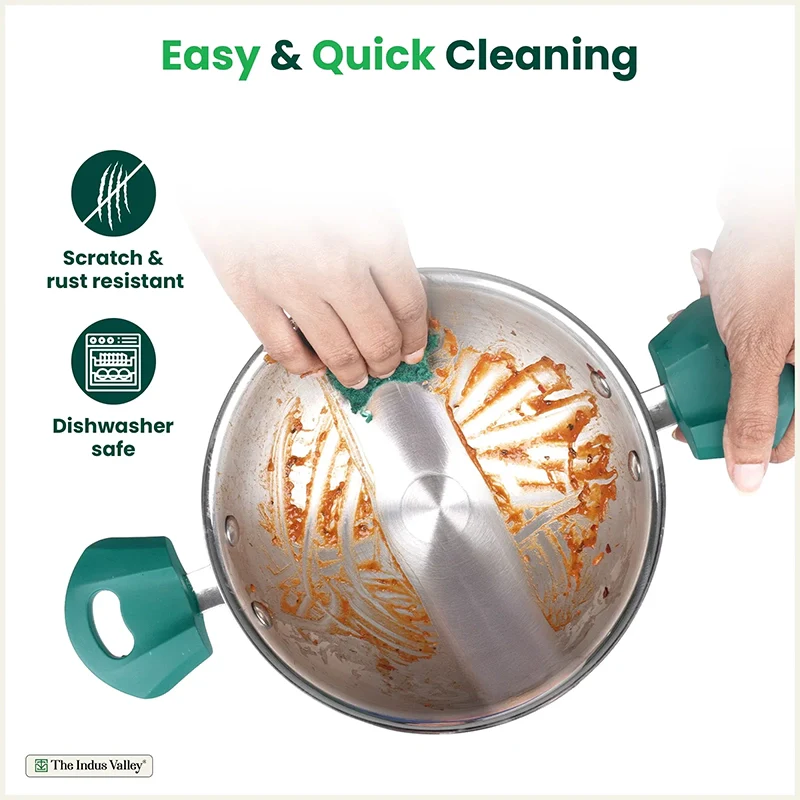 TurboCuk Tri-ply Stainless Steel Kadai/Kadhai | Premium 3 Layer Body | Cool-touch Handles | Induction friendly Cookware | Non-stick For Kitchen Uses in 3/3.5/3.9 Liter