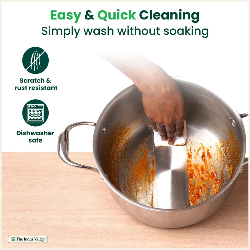 Tri-ply Stainless Steel Biryani Pot/ Casserole/ Sauce Pot with Steel Lid, Premium Quality, 3 Layer Thick Body, 100% Toxin-free, Non-stick, Induction & Gas 3.2L/3.7L/5.5L/8.5L