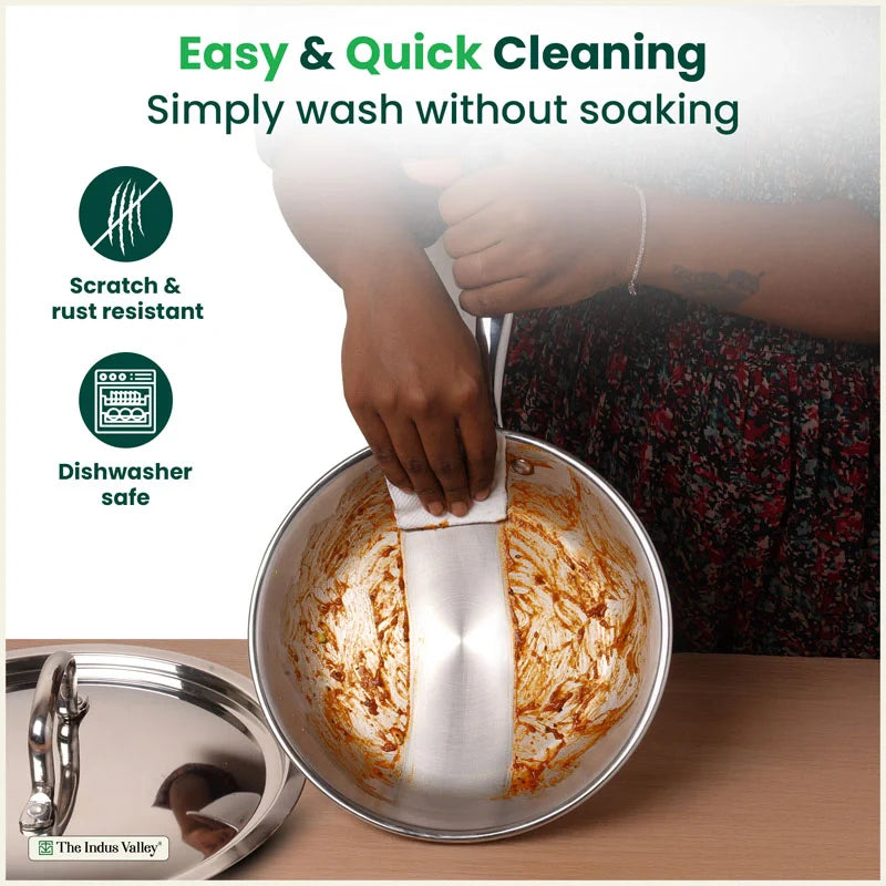 Premium Quality Tri-ply Stainless Steel Fry Pan with Lid, 3 Layer Thick Body, 100% Toxin-free, Non-stick, Induction & Gas,  20/22 cm, 1/1.5 L