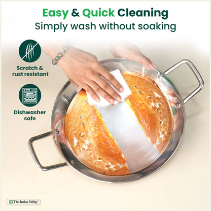 TurboCuk Tri-ply Stainless Steel Jalebi Pan (30cm, 1.5L) – No Sticking, No Burning | With Steel Lid | Fast Heating, Healthy Cooking | Induction Safe