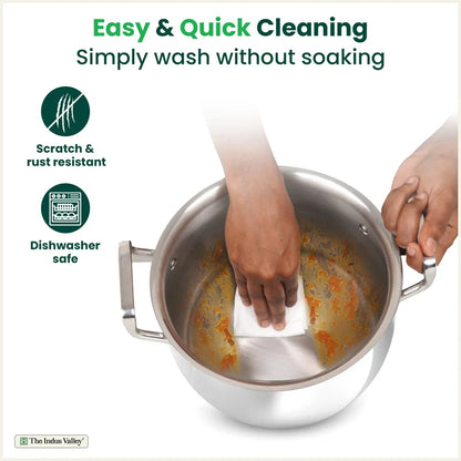 Tri-ply Stainless Steel Handi Shaped Biryani Pot/ Casserole/ Sauce Pot with Steel Lid, Premium Quality, 3 Layer Thick Body, 100% Toxin-free, Non-stick, Induction & Gas, 2L/2.6L/4L/4.5L/6.5L